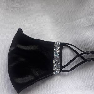 Black Satin Bling Face Mask with Adjusters